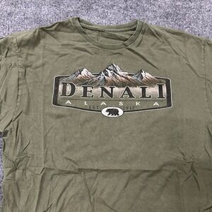 Denali T-Shirt Mens Size L Olive Green Alaska Mountain Bear Graphic Souvenir Tee